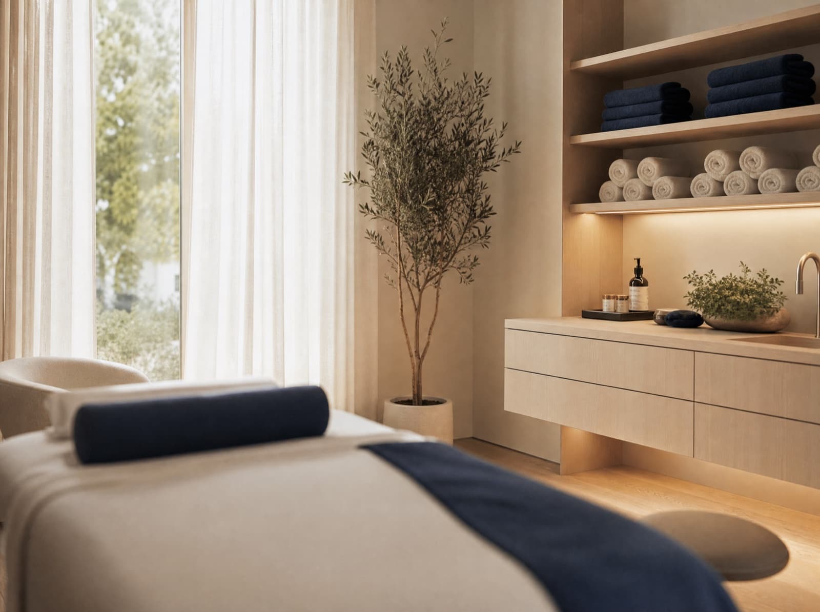 A treatment room prepared for a spot fat reduction session