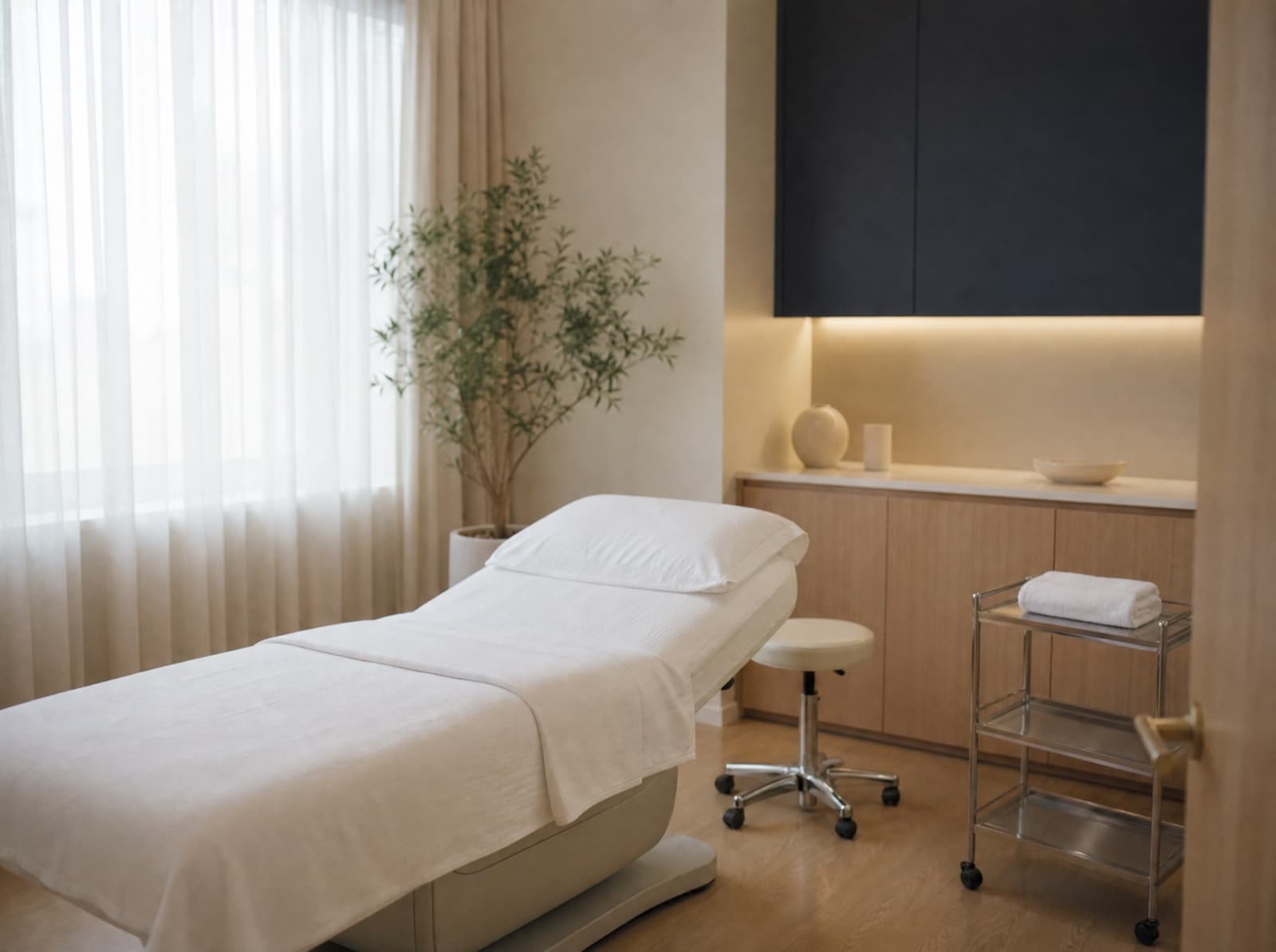 A treatment room at the clinic, prepared for a session